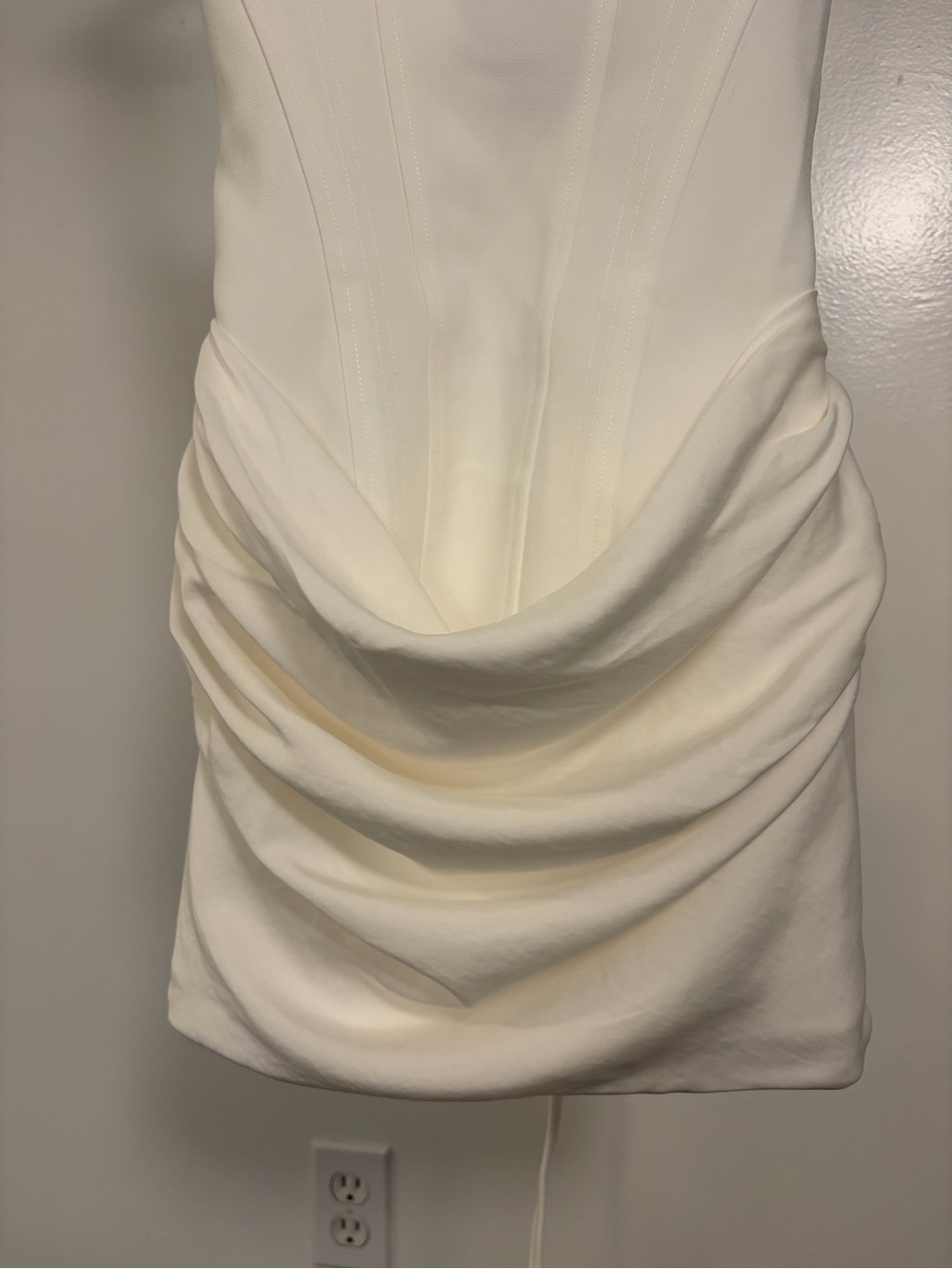 Cream Draped Mini Dress with Structured Bodice - Picture 2 of 10